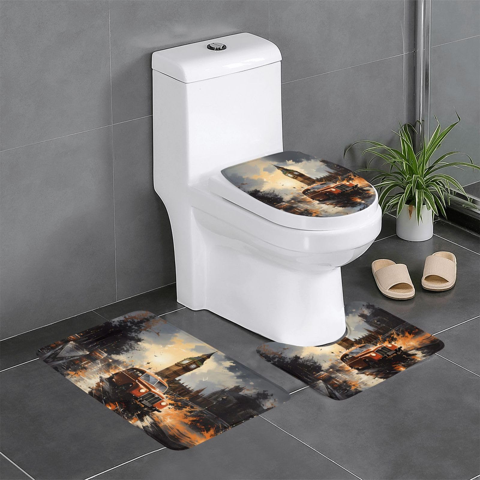 Tapis de bain antidérapant lot de 3 lavable motif taxi londonien
