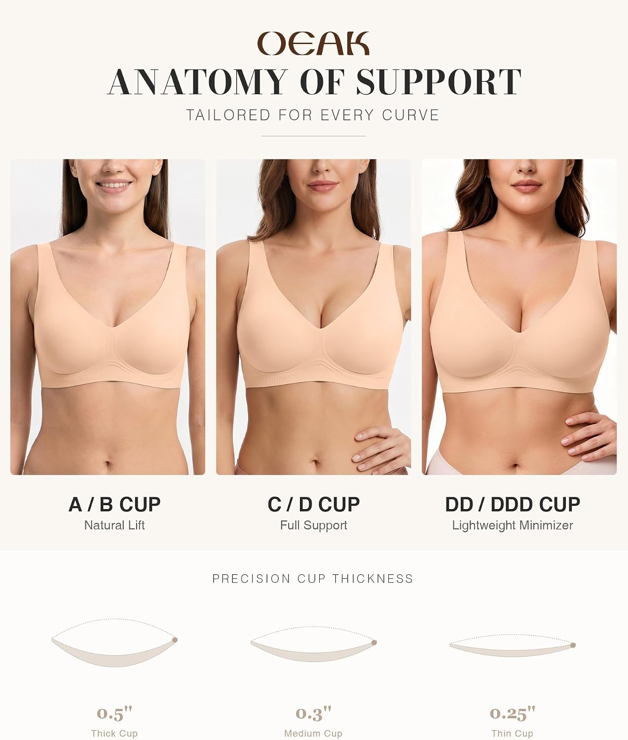 OEAK Women's Enhanced Jelly Bras Non-Wired V Cup