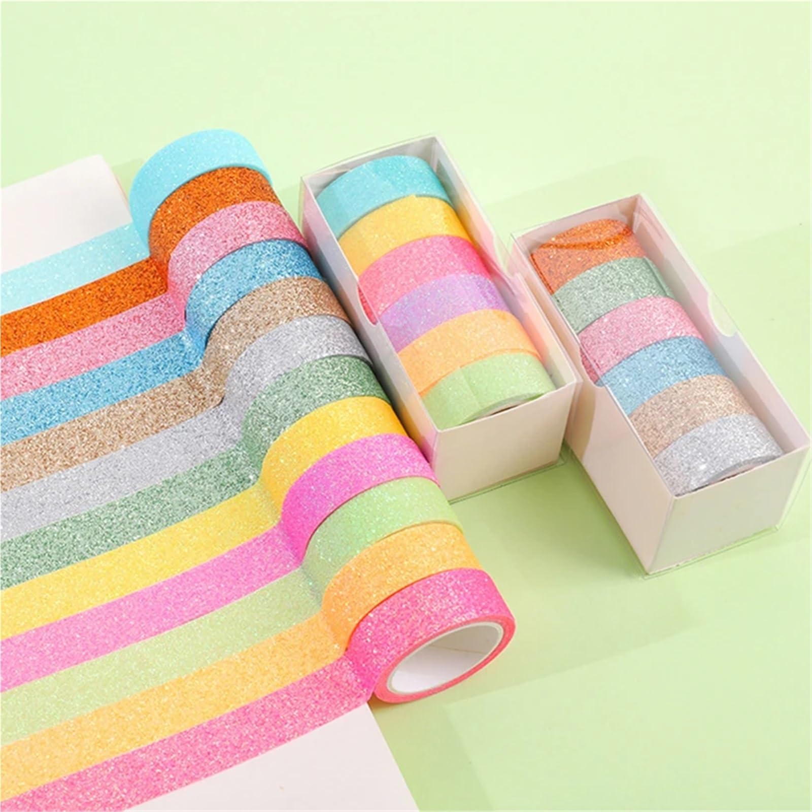 Brokatowa taśma Washi | Wielokolorowy 1,5 cm x 2 m 6 rolek Impreza: pisanie dziennika, album z wycinkami, opakowanie(Color 01)