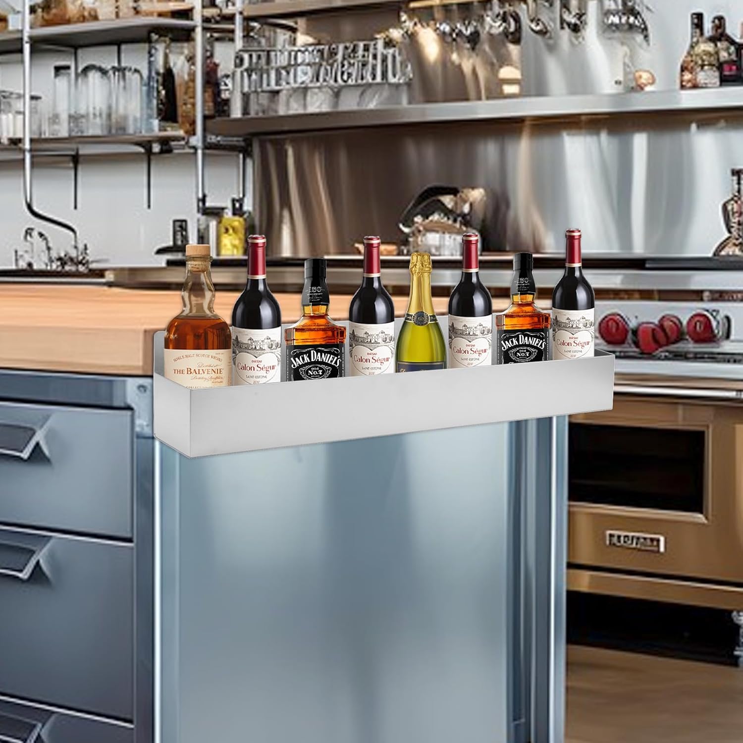 2 PCS 32 Inch Single Speed Rail Stainless Steel Liquor Bottle Holder Wall Mounted Spray Bottle Rack Drink Rail Shelf for Bars, Restaurants