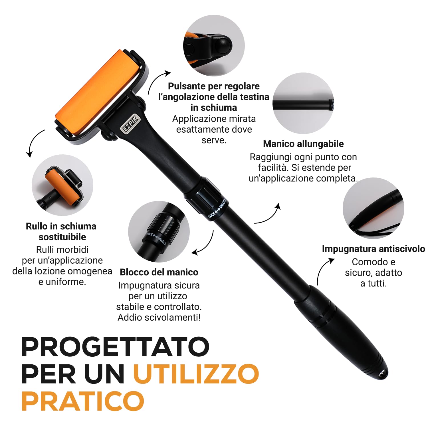 EZPIK Spalma crema schiena estensibile fino a 58 cm (design curvo) – Applicatore crema per anziani con mobilità ridotta – Ideale per oli, lozioni e protezione solare