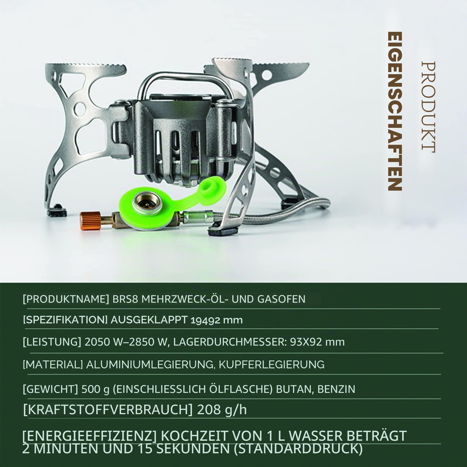 BRS-8 Multi Fuel Outdoor Kocher - Tragbarer Kerosinkocher mit faltbaren Gasbrennern für Camping und Picknick Kochen