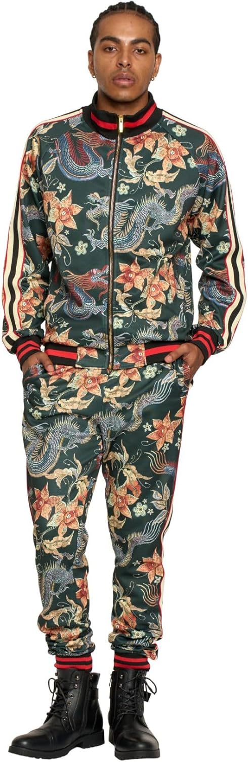 G-Style USA Men's 2-Piece Tracksuit Set Cotton Blend Zip-Up Jogging Sweatsuit With Trim Detail S-5XL