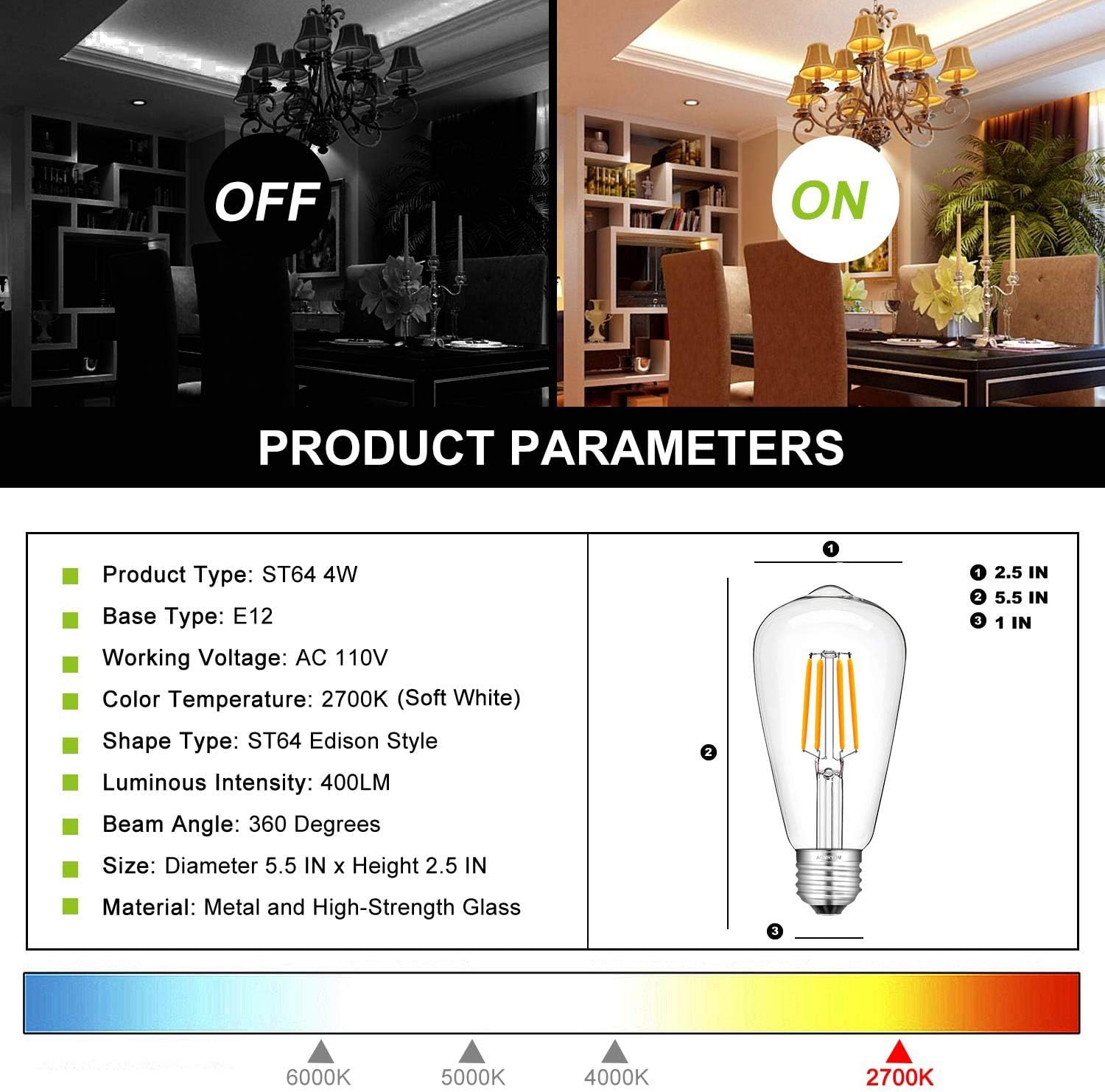 Soft White LED Vintage Filament Bulbs, Pack of 6