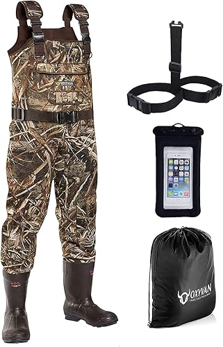 OXYVAN Vadeadores de pecho de neopreno con botas vadeadores de caza para hombres vadeadores de botas para caza pesca inundaciones 100 impermeable