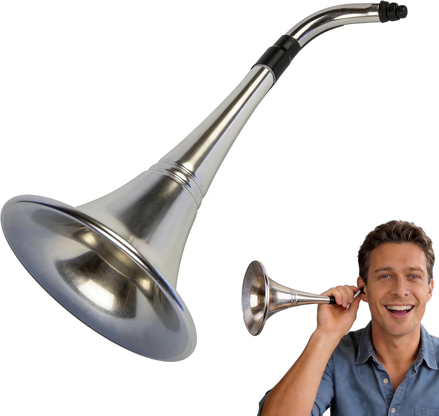 Ear Trumpet Horn, Old Fashioned Novelty Hearing Cone, Vintage Metal Prop, Funny Retirement Birthday Gag Gift, Cosplay Costume Accessory