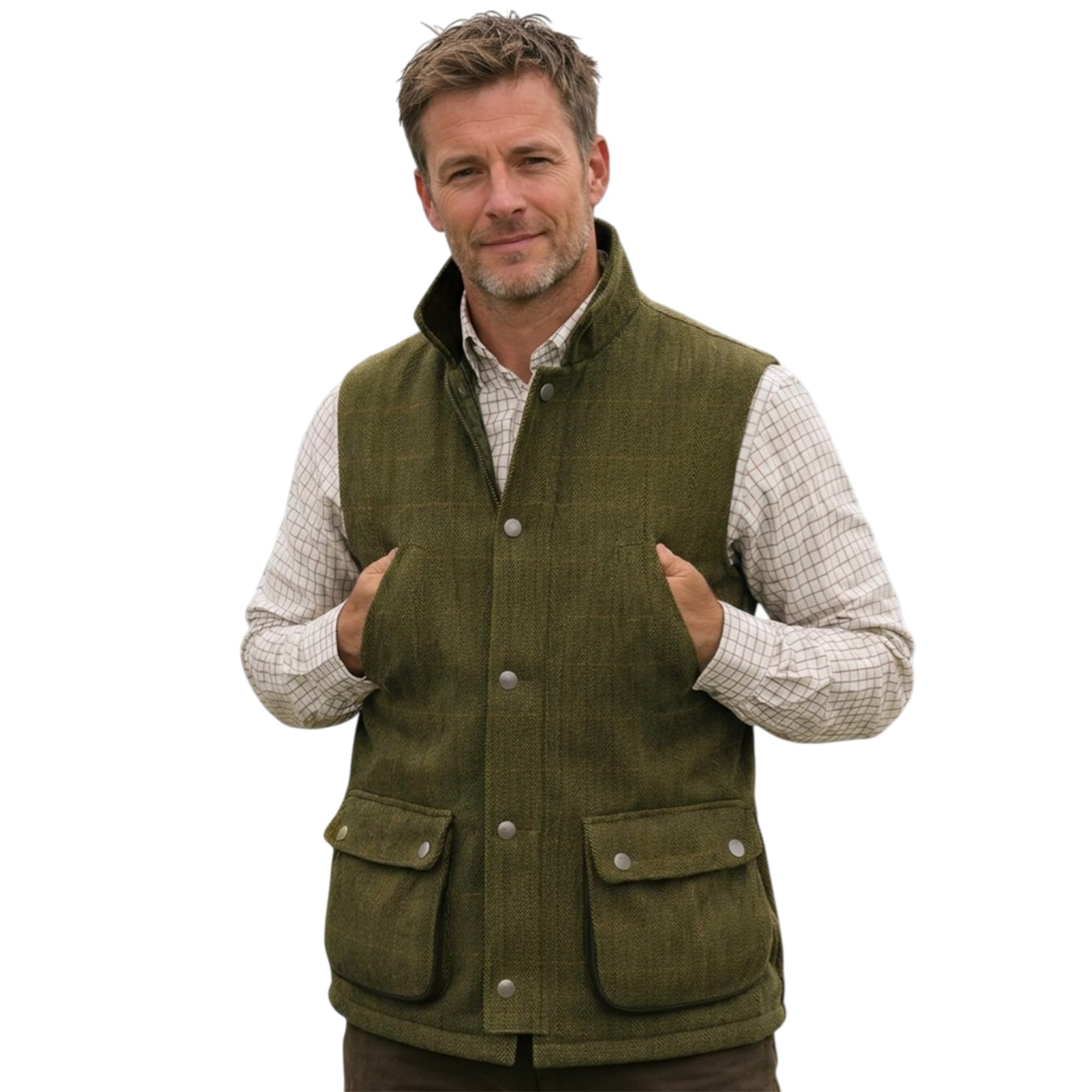 Game Technical Apparel Men's Ascot Dark Sage 6E Dark Derby Tweed Hunting Shooting Derby Waistcoat Bodywarmer Gilet