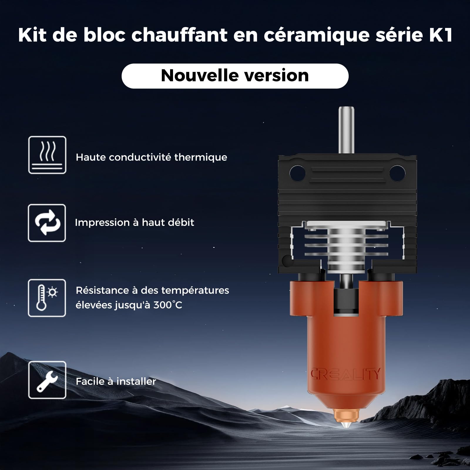 Creality Kit de mise à niveau officiel Hotend K1 Max/K1/K1 SE/K1C avec bloc de chauffage en céramique, raccord avec boucle, kit officiel de buses Unicorn Quick-Swap pour hotend d’imprimante 3D de la
