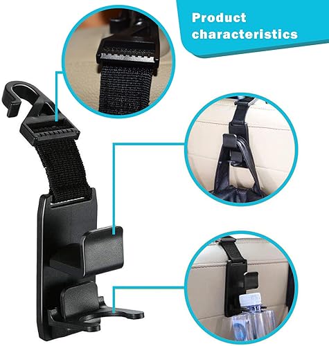 Miniatura 4 de 4 ganchos para reposacabezas de asiento de automóvil, 6.69 x 1.57 x 1.18 pulgadas, ABS, multifuncional, 17.6 lbs, gancho para botella de bebidas,
