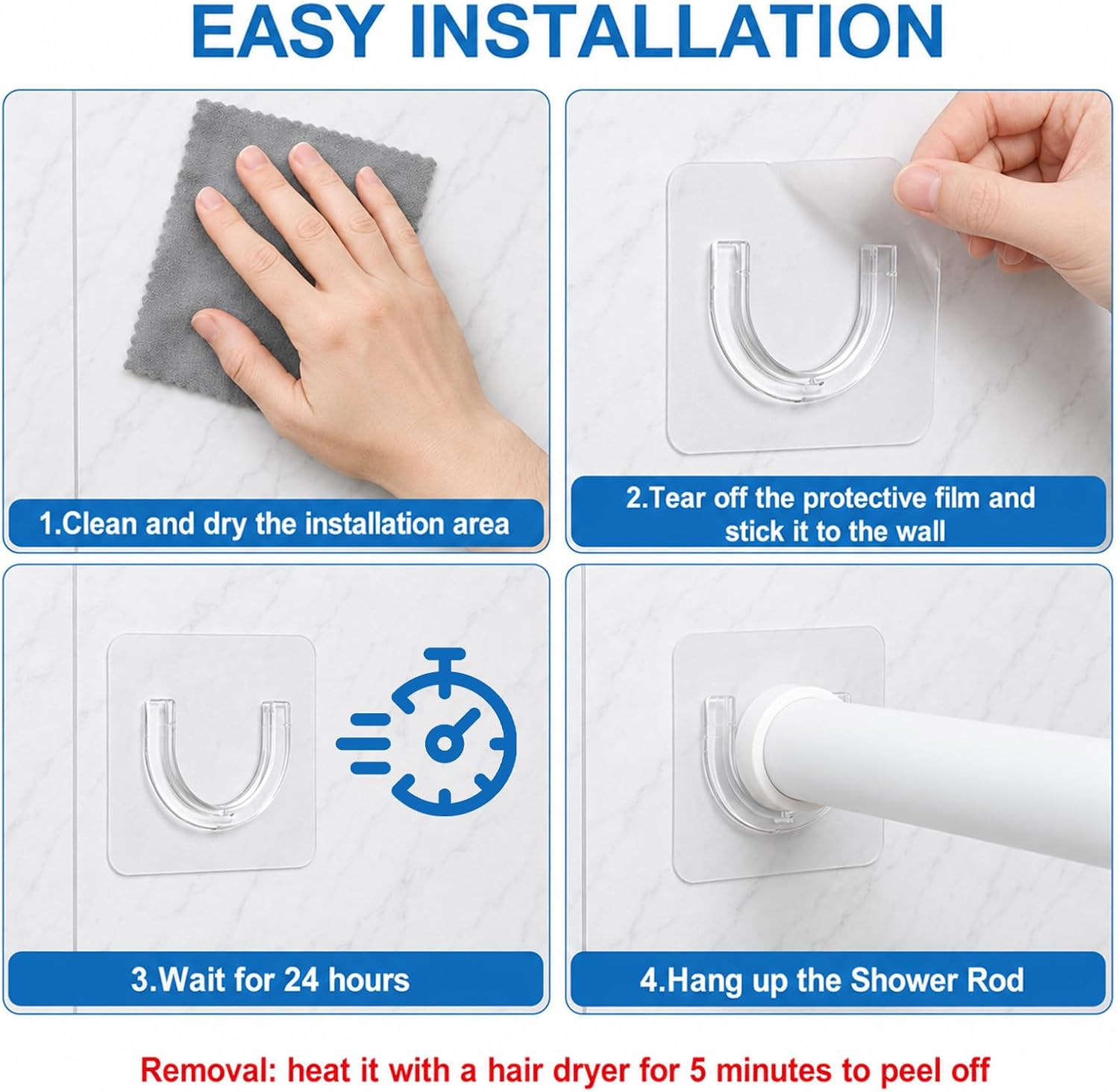 12 Pcs Shower Rod Holder, Tension Curtain Rod Bracket No Drilling