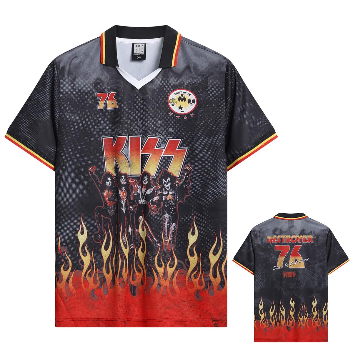 Amplified Rock FC Football Short Sleeve Jersey with Collar, Kiss, XL