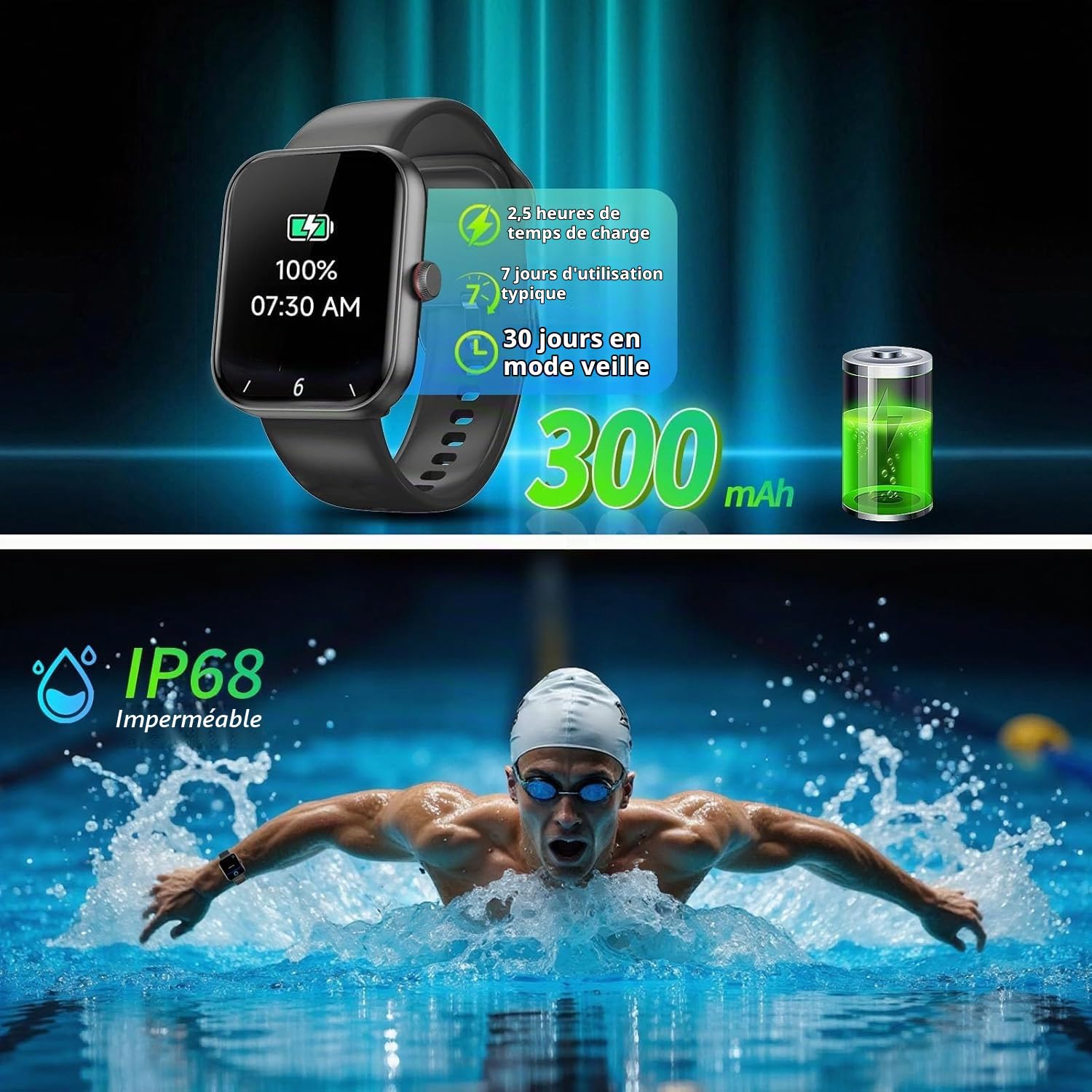 uaue Montre Connectée pour Homme,1.91" HD Smartwatch Alexa Built-in avec Appel Bluetooth, Etanche IP68, Montre Connectee avec 112+ Sportifs, Sommeil Moniteur, Fréquence Cardiaque Android iOS