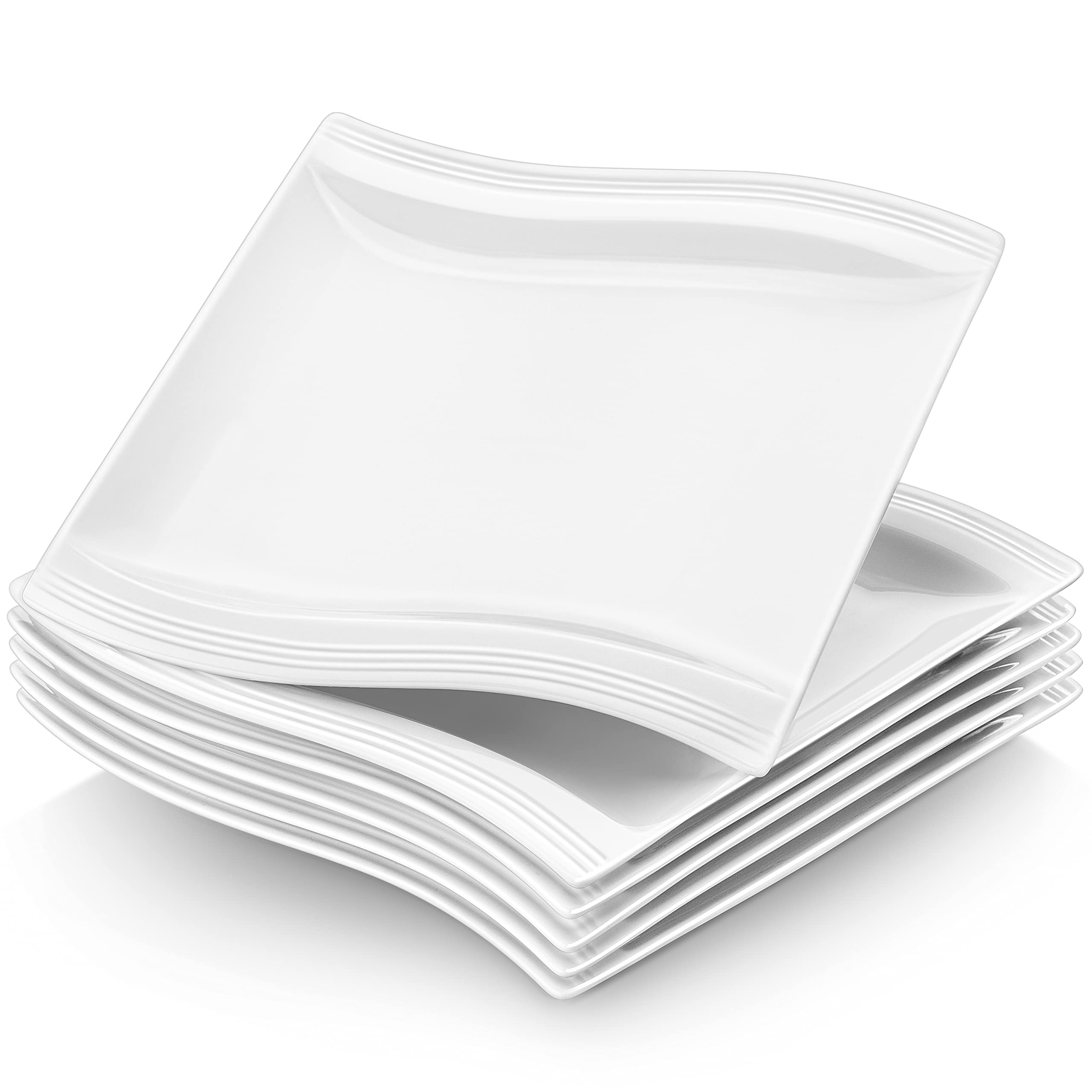 Malacasa Ivory White-Flora 10.2" Square Dinner Plates Set Of 6 – White Porcelain Plates For Salad, Dessert, Appetizers & Main Dishes | Microwave & Dishwasher Safe | Elegant Modern Tableware