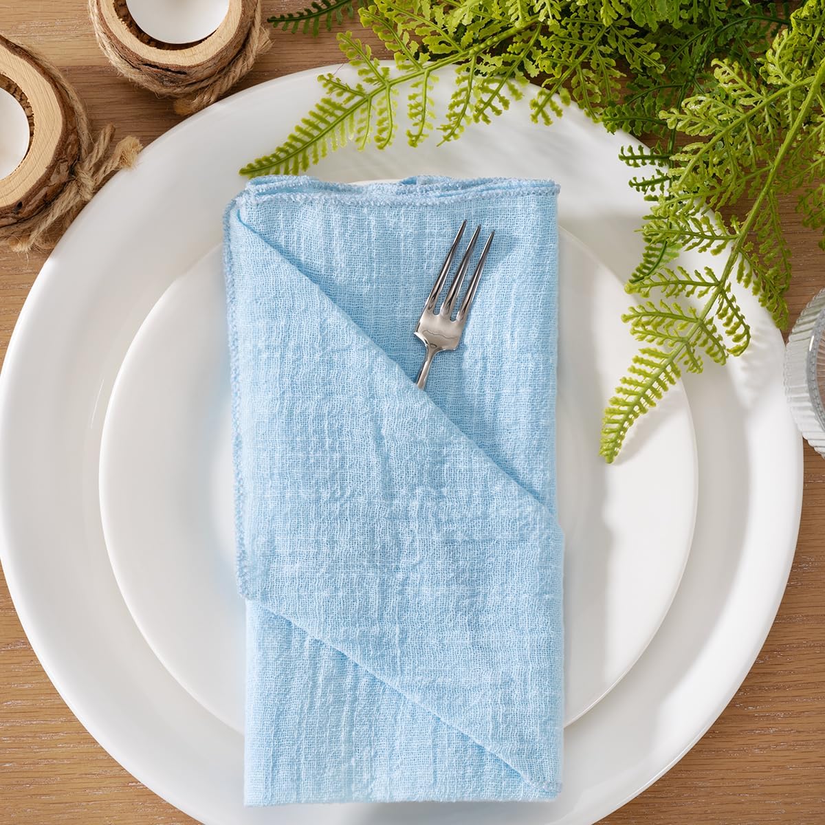 MLMW Hellblaue Stoffservietten, Set mit 6 Sommerservietten, Leinen, waschbar, 41 x 41 cm, für Hochzeit, Party, Babyparty, Brautparty, Geburtstag, Tischdekorationen