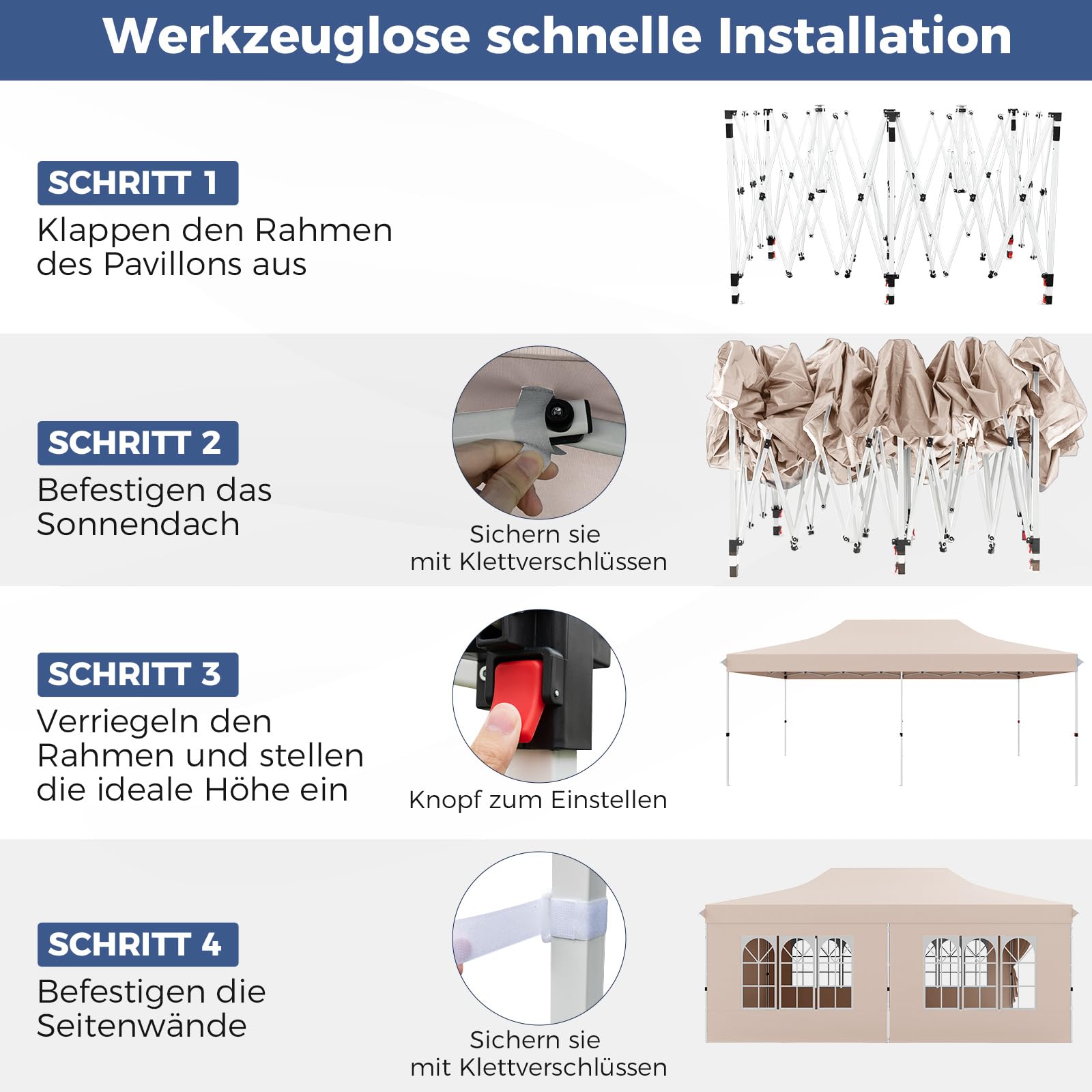 COSTWAY Pavillon 3x6m, Pop Up Faltpavillon mit 6 Seitenwänden & 6 Sandsäcke, Gartenpavillon Wasserdicht Stabil Winterfest, UV Schutz 50+, Partyzelt mit Tragetasche für Garten Party Hochzeiten (Beige)
