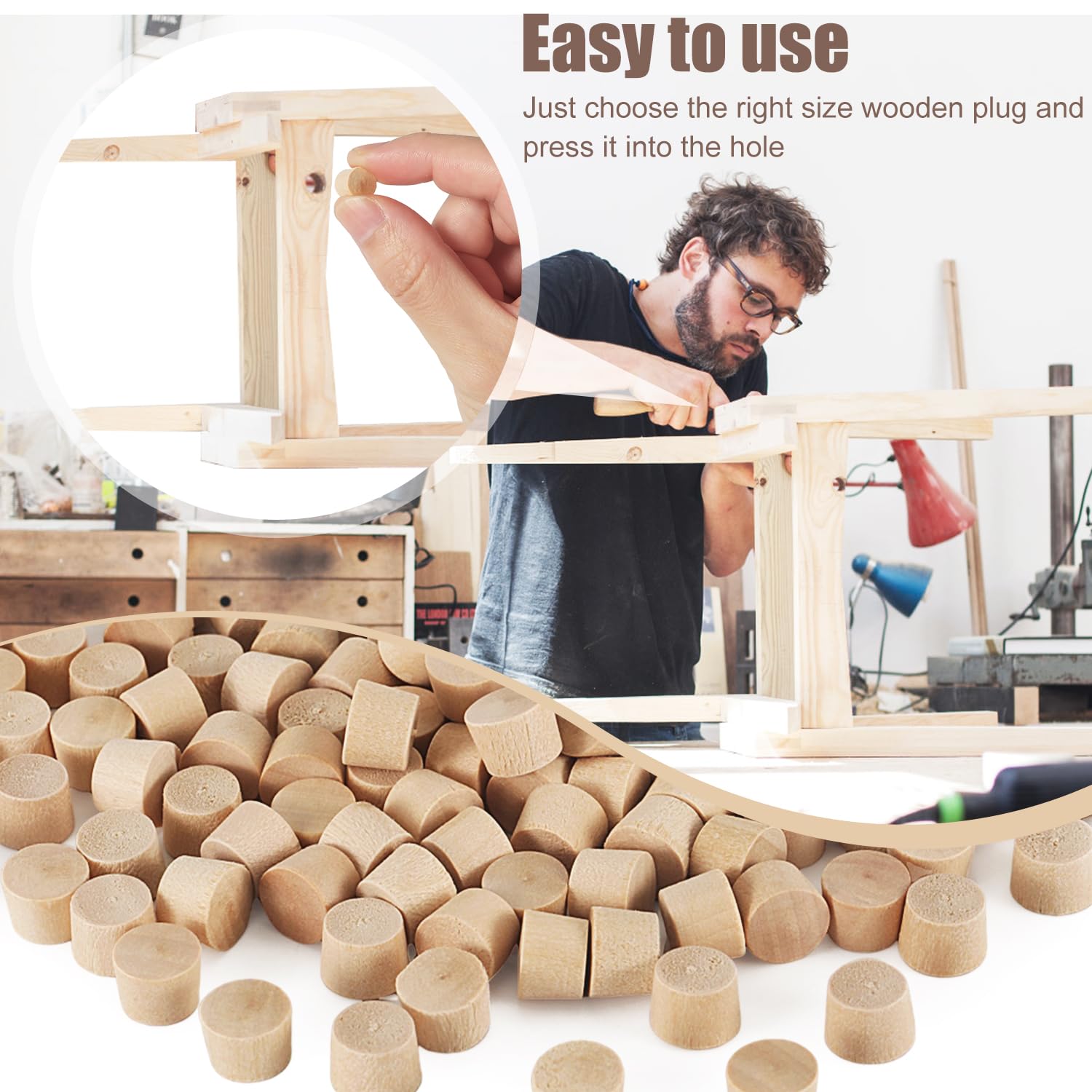 160 Pzs Tapones de Madera de Cabeza Plana, Tapones para Orificios de Tornillos de Madera de 10 mm Tapas de Madera para Orificios de Tornillos Tapones para Cubiertas de Tornillos para Muebles