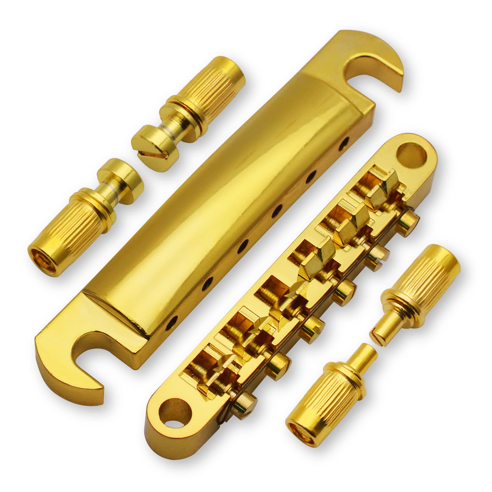 SAPHUE A Set of String Saddle Tune-O-Matic Bridge and Tailpiece with Studs for GB LP Style Electric Guitar (Gold)