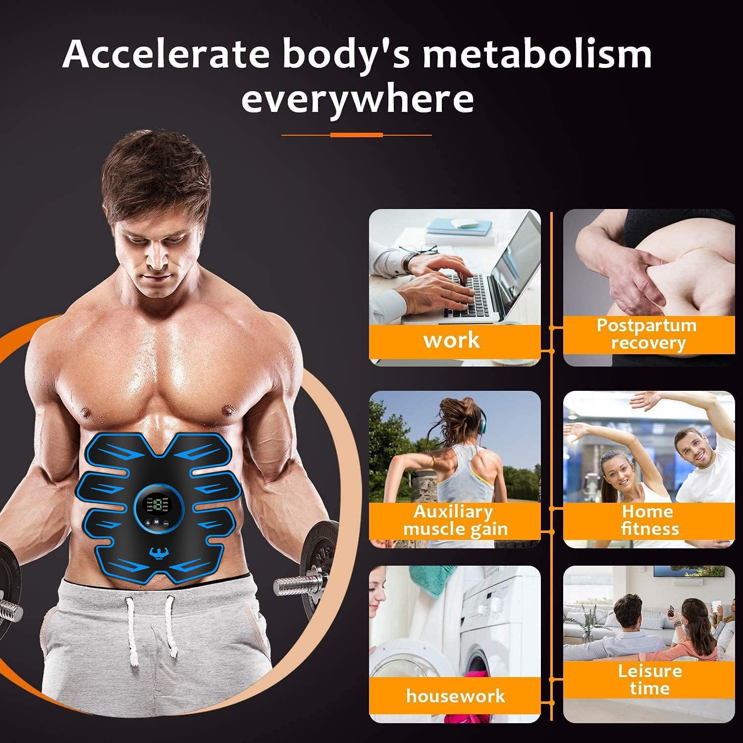 Elettrostimolatore Muscolare, Cintura Elettrostimolatore per Addominali, ABS Trainer/Toner per Addome/Braccio/Vita/Gambe