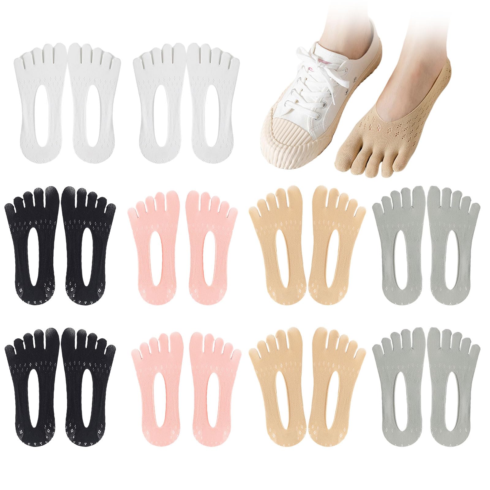 UILYNIU 10 Pairs Orthopedic Compression Socks for Women, Five Finger No-Show Toe Separator Socks, Multicolor