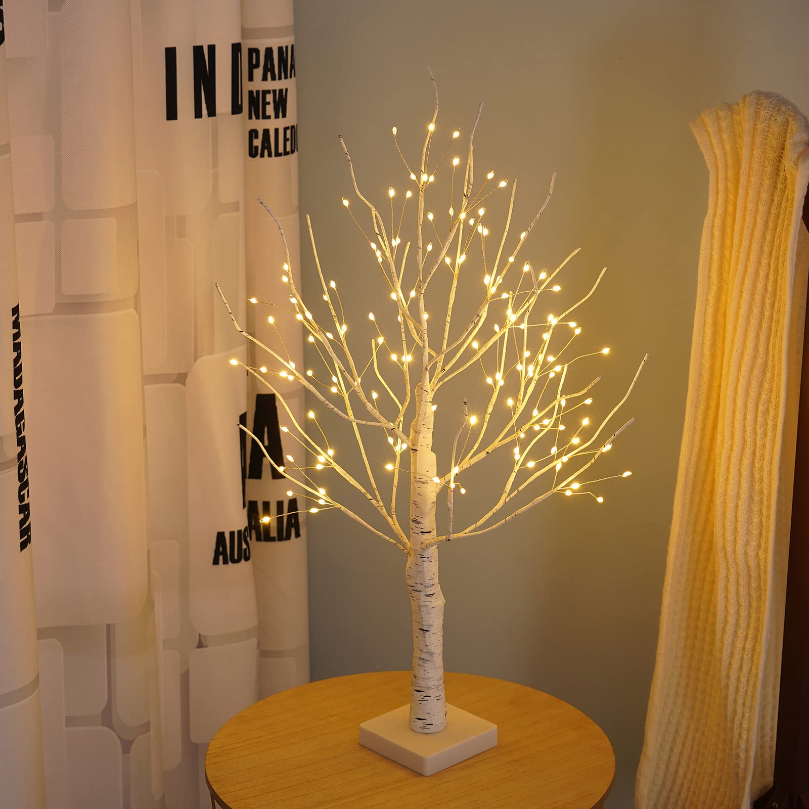 Belupai LED Birch Tree Light, 2FT Tabletop Bonsai with 144LED Lights, Battery Powered, for Home Party Festival Wedding Decor