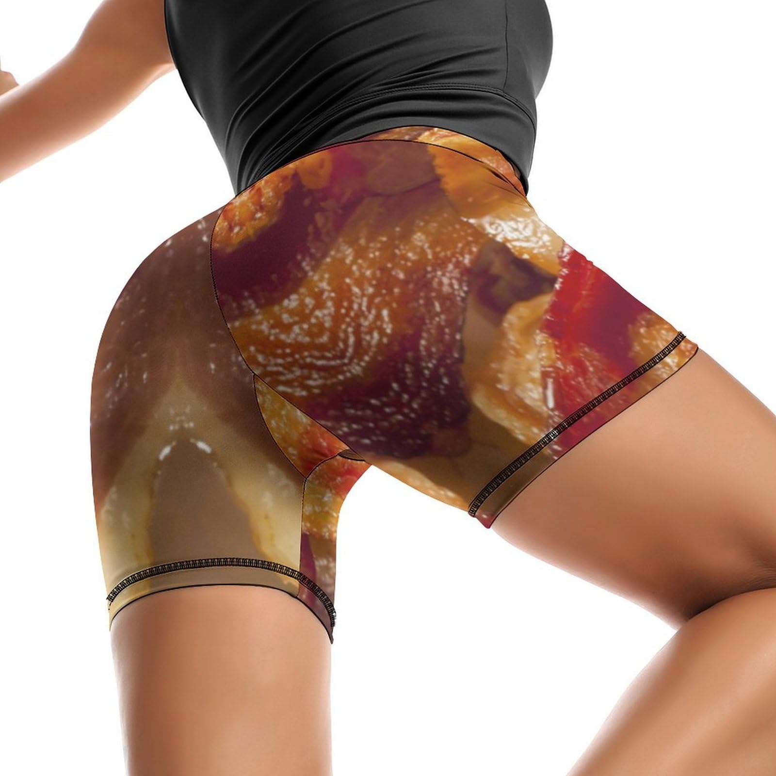 Delicious Bacons High Waist Yoga Shorts for Women Athletic Shorts Leggings Running Pants Black