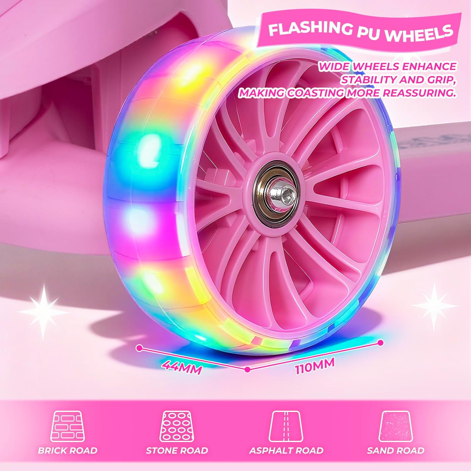 Nattork Kids Scooter for Boys Girls with Light Up Wheels, 3 Adjustable Height Handlebars, Lean-to-Steer Technology, Widen Anti-Slip Deck, 3 Wheel Scooter for kid ages 3-8, Support Riders Up to 110 LBS - Image 3