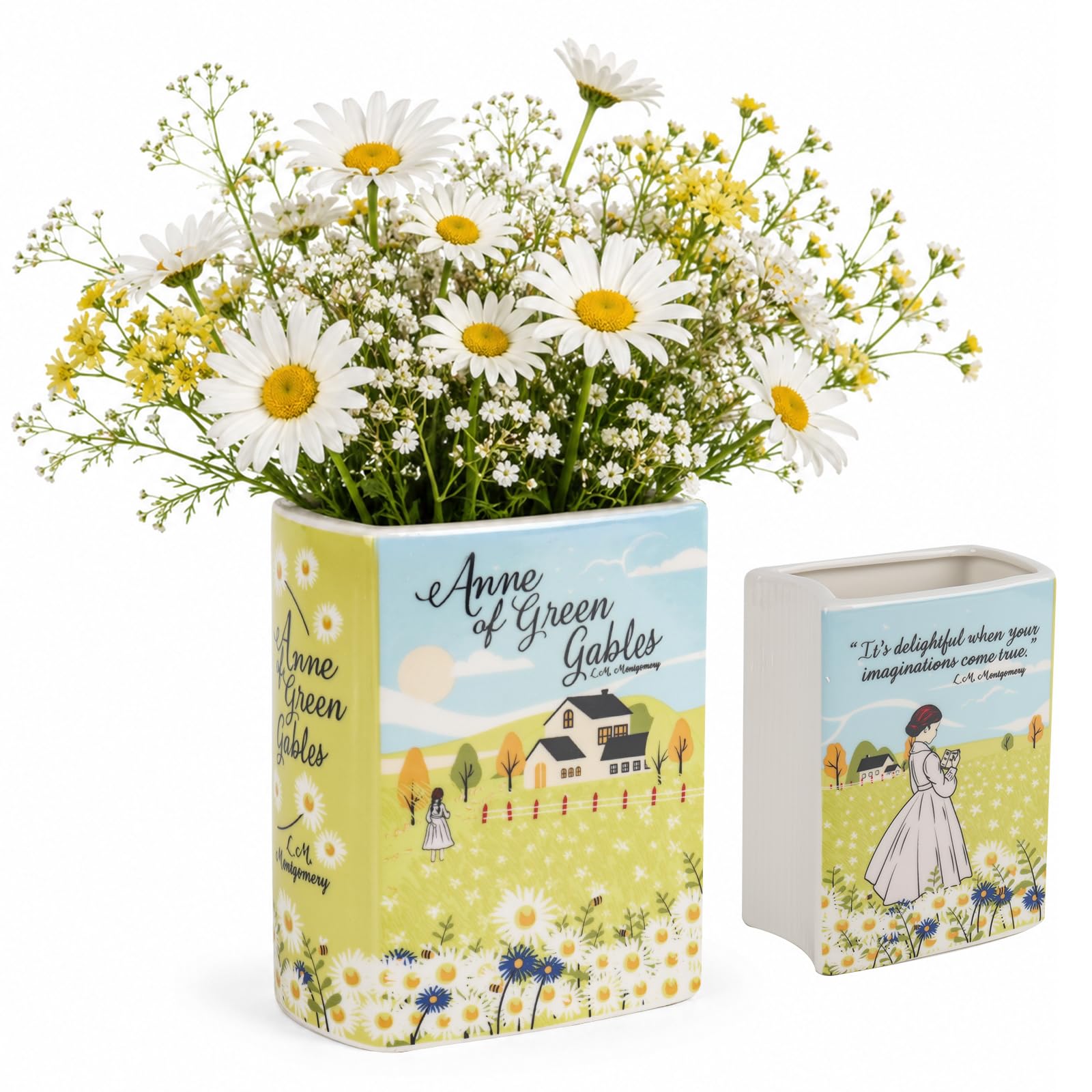 RNPKZ Ceramic Book Vase for Flower, Small Book Shaped Decorative Vase, Aesthetic Book Flower Vase, Vintage Unique Book Shaped Vase for Bookshelf Dcor Room Home Book Lovers Gifts (Cottagecore Annie)