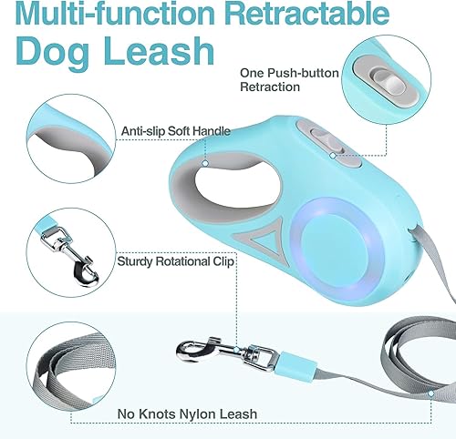 Miniatura 8 de Correa retráctil automática luminosa verde para perro con linterna y correa LED de seguridad para perros para paseos nocturnos y correas de máxima