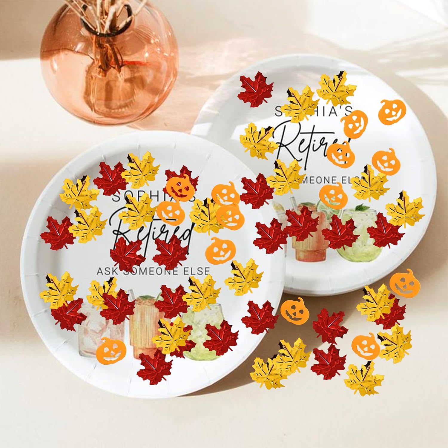 Fall Confetti for Table Decorations, Maple Leaves Metallic Foil Sprinkles Thanksgiving Table Scatters Pumpkins Confetti Sequins for Thanksgiving Day Halloween Party Supplies
