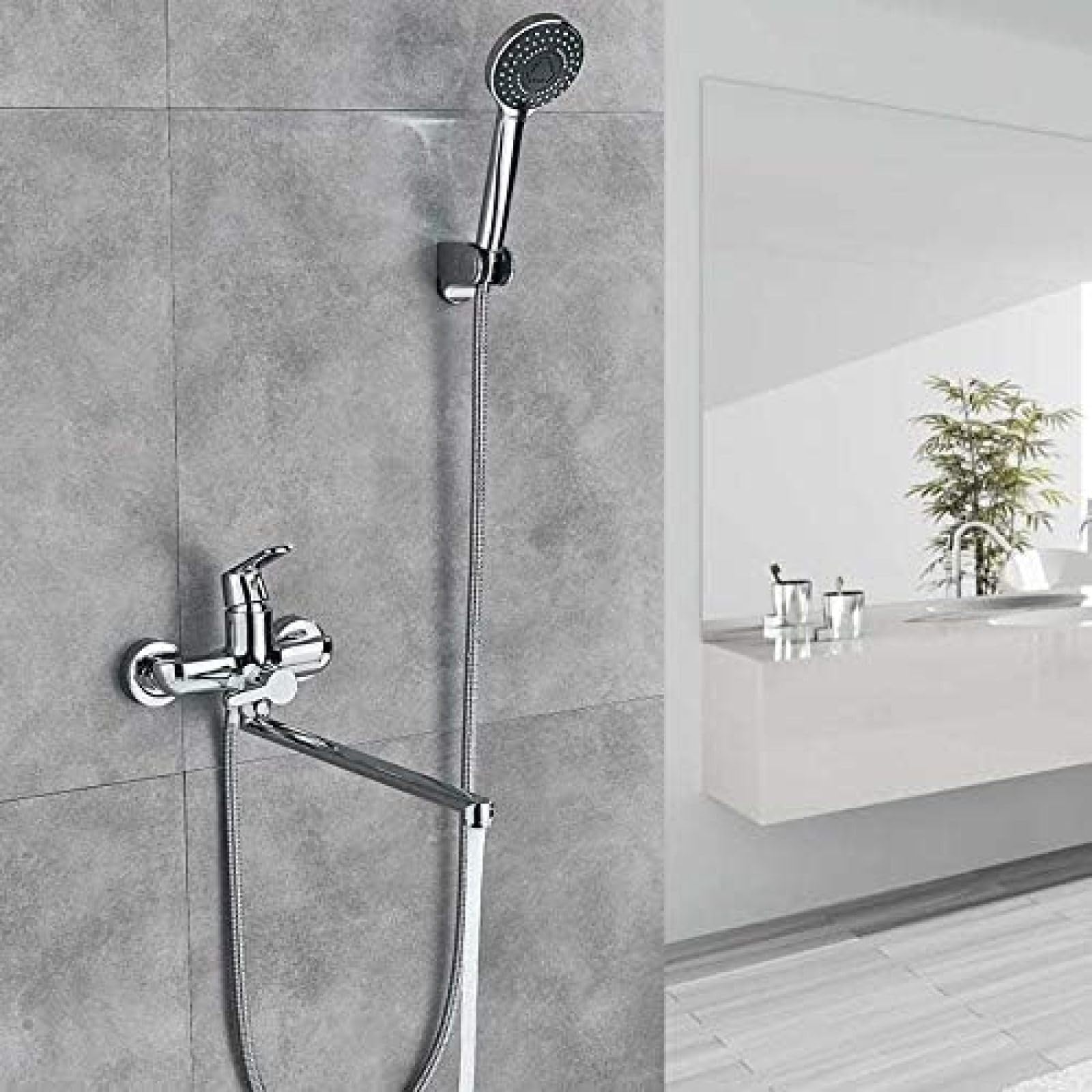 GLJTUO Chrome Long Nose Bathtub Faucet Wall Mounted Single Handle Tub Mixer Tap Bathroom Tub Sink Tap with Hand Shower Head