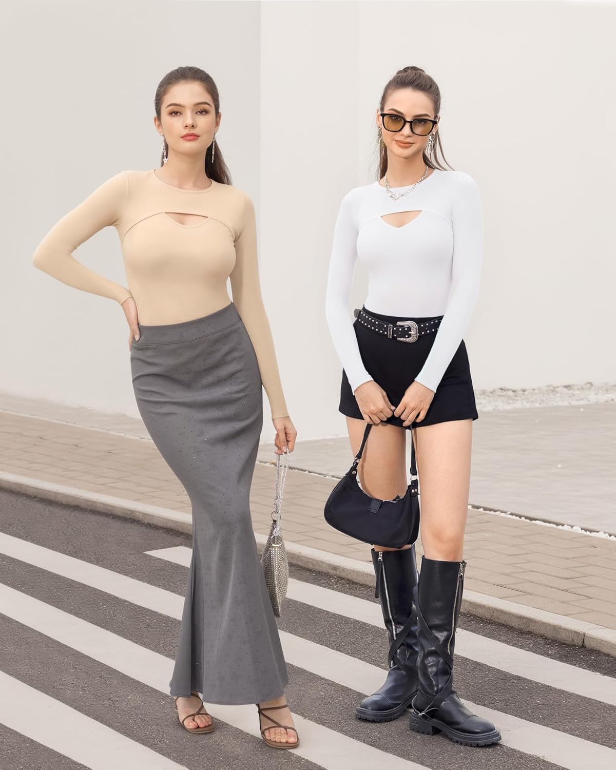 HERLOLLYCHIPS Womens Long Sleeve Tops Short Sleeve Cut Out Front Ribbed Fitted Sexy Casual Dressy Fall Tee T-Shirts Tshirt - Image 3