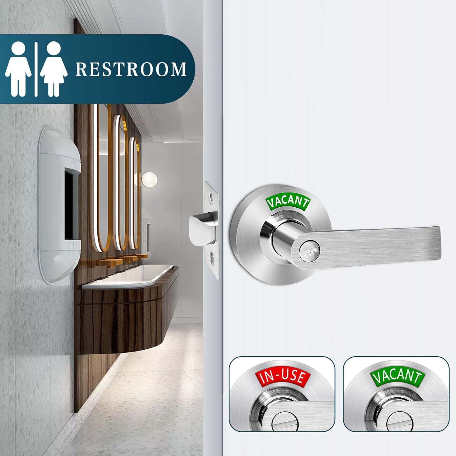 MissHoney Commercial Door Handle, Vacant Occupied Bathroom Lock Occupied Door Handle Bathroom Door Lock Privacy Indicator Lock Privacy Indicator Lock - in USE/Vacant Display (Satin Nickel)