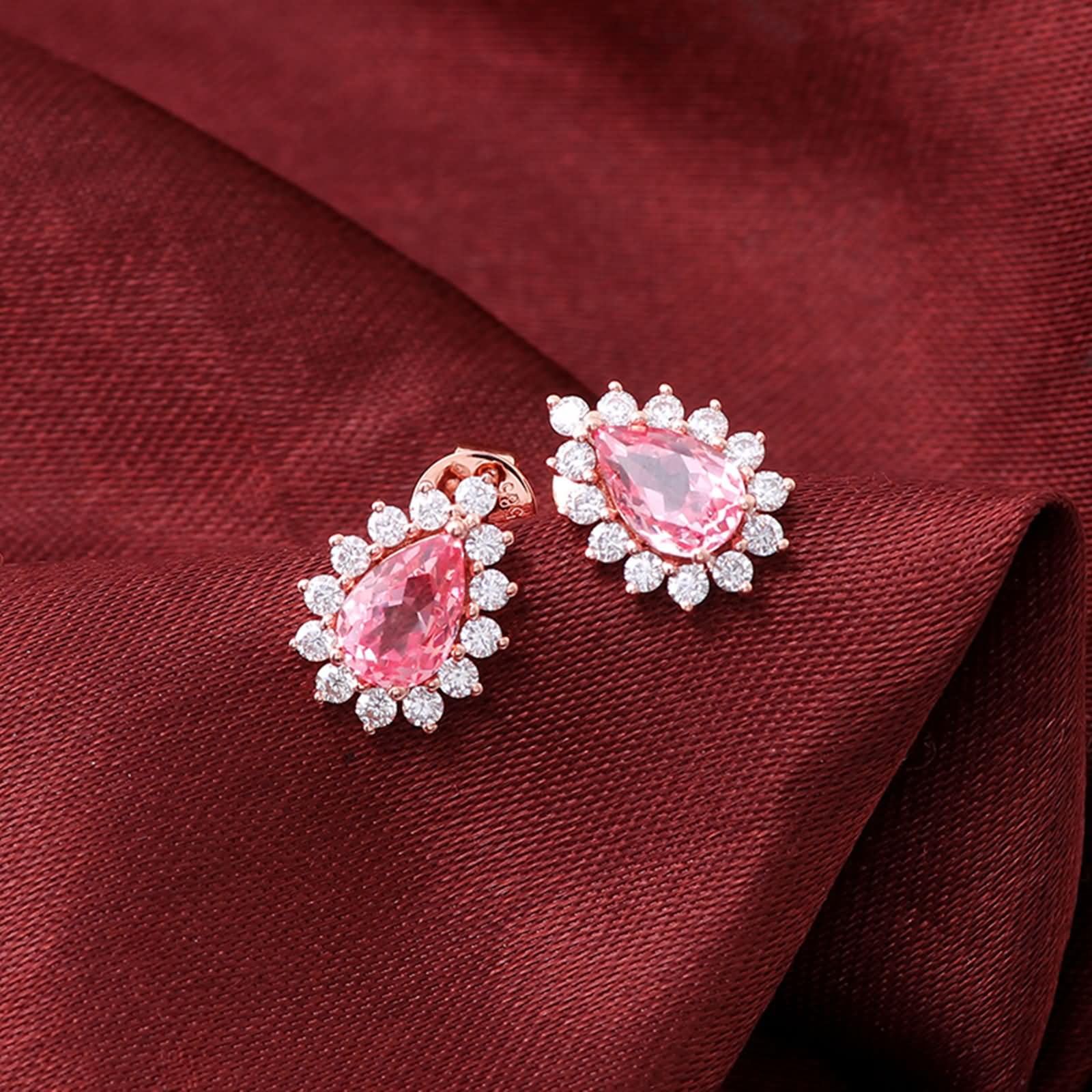 Rosegold 375/585 / 750 Ohrringe Hochzeit für Damen, Wassertropfen mit Moissanit, Ohrschmuck Damen Rosegold