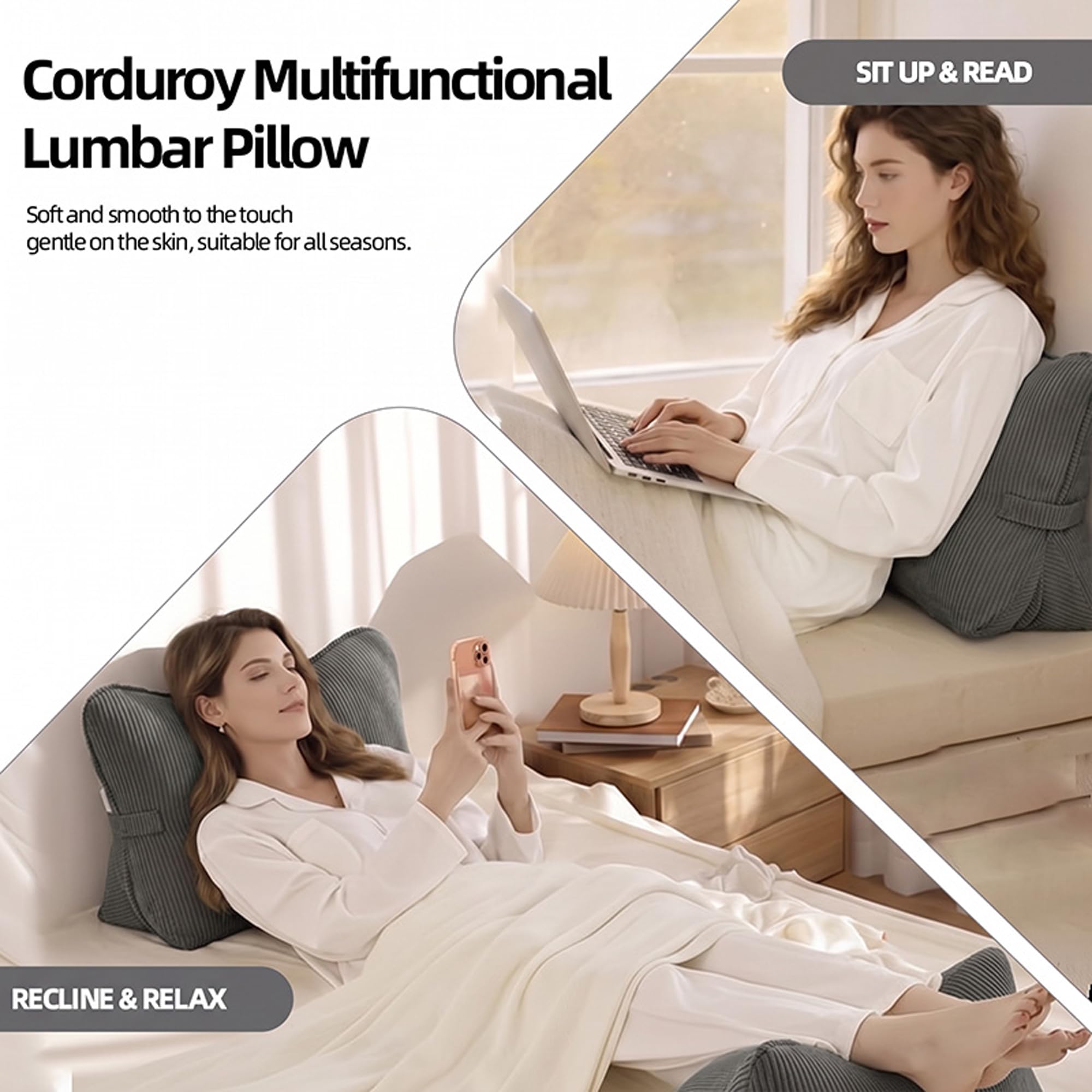 LIANSHANGNI Reading Pillows for Bed,Lumbar Support Back Pillow for Couch, Gray, Standard - Image 6