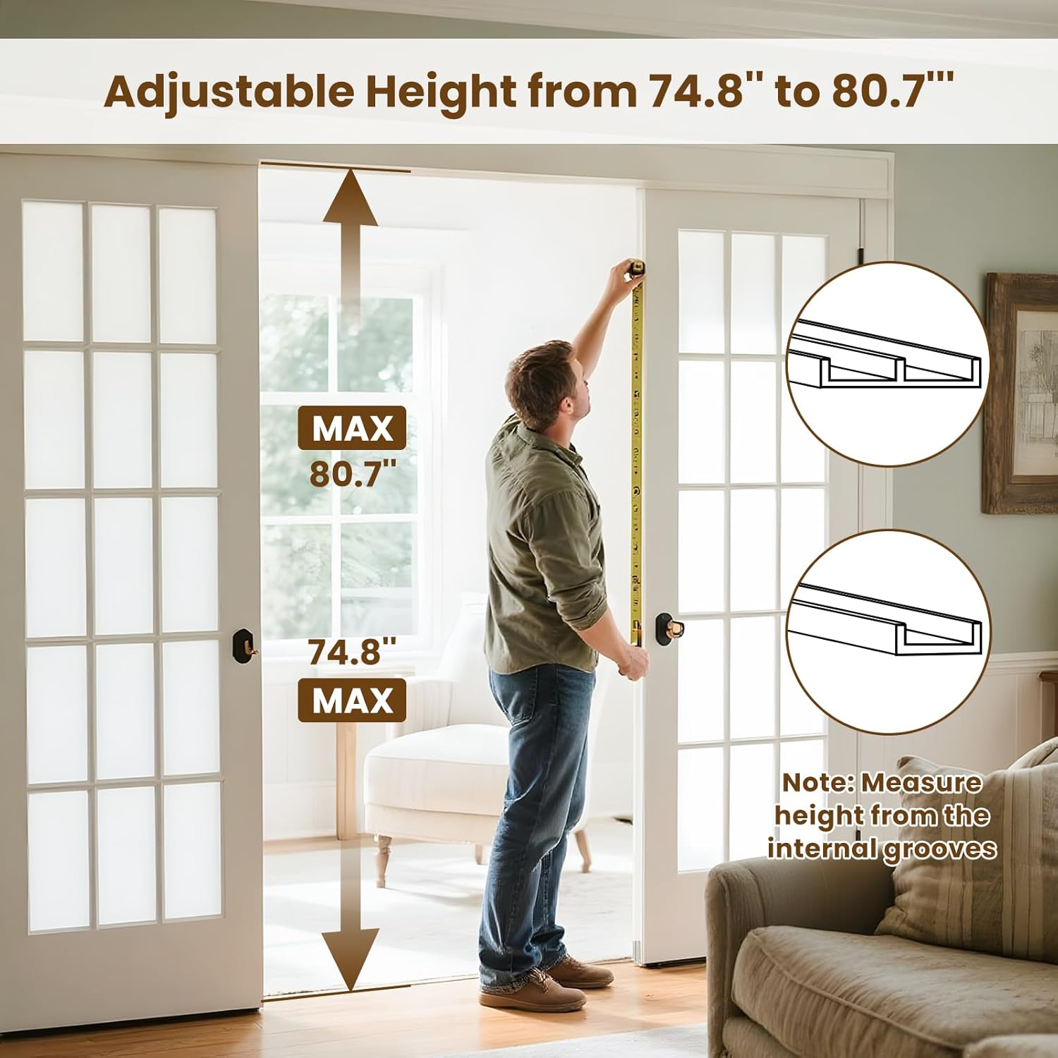 Slsy Dog Door for Sliding Glass Doors, Adjustable 74.8" to 80.7", No-Cut Easy Install, Insert Lockable Pet Sliding Doggy Door,S