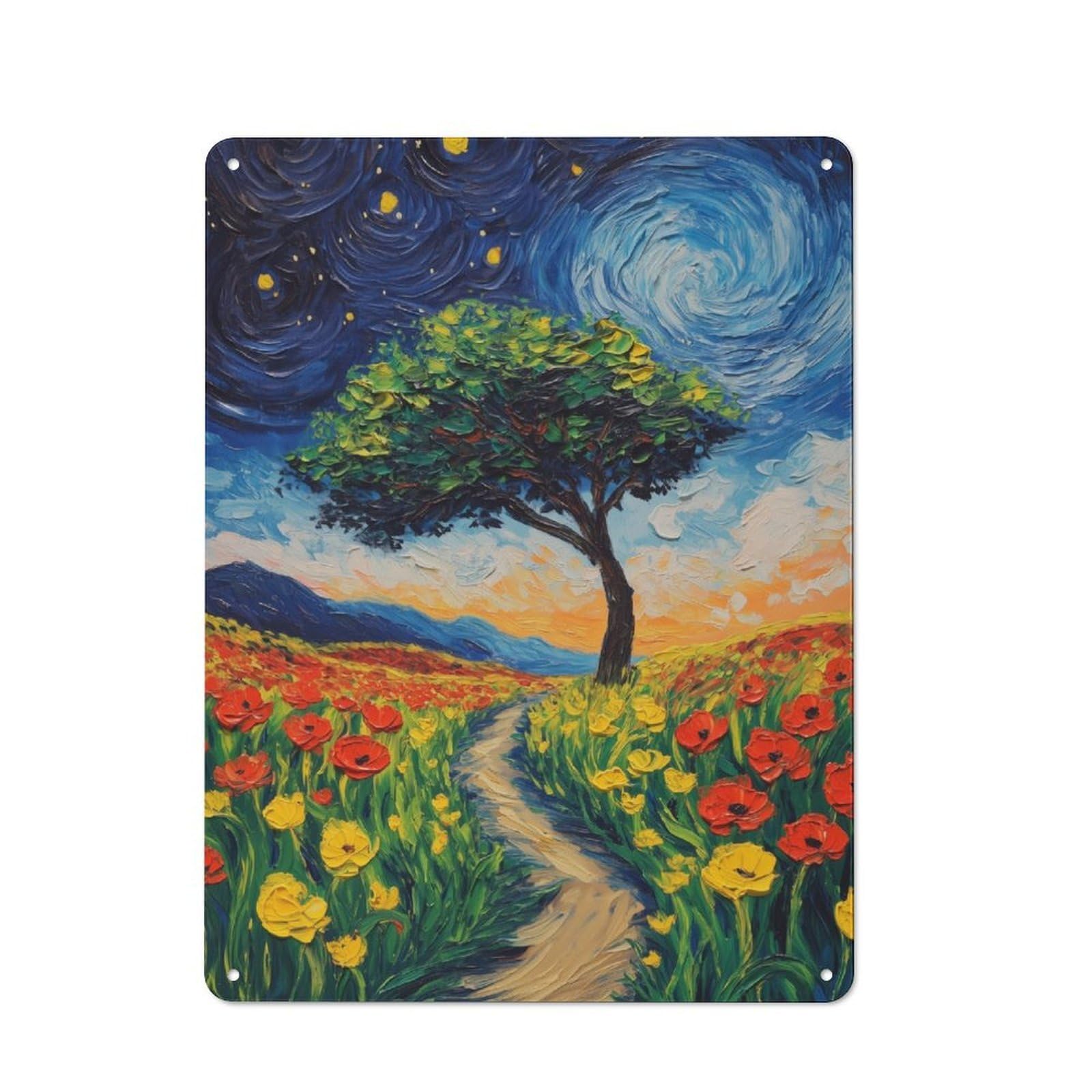 Junmoney Starry Night Field Rustic Tin Wall Plaque 40X30cm For Garage Or Workshop, For Home Interiors, Feature Walls And Decorative Displays