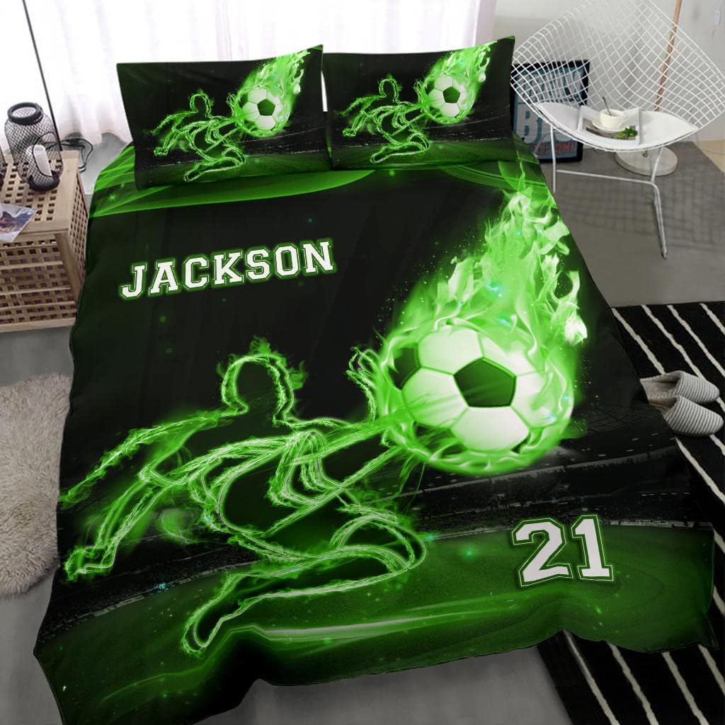 Personalized Ball Soccer Black Duvet Cover Bedding Set with Your Name 3/4pcs Bedding Sets Patrick's Day Birthday Gift for Girl Adults Teens Friends Queen (Soccer D17, Twin/Full/Queen/King)