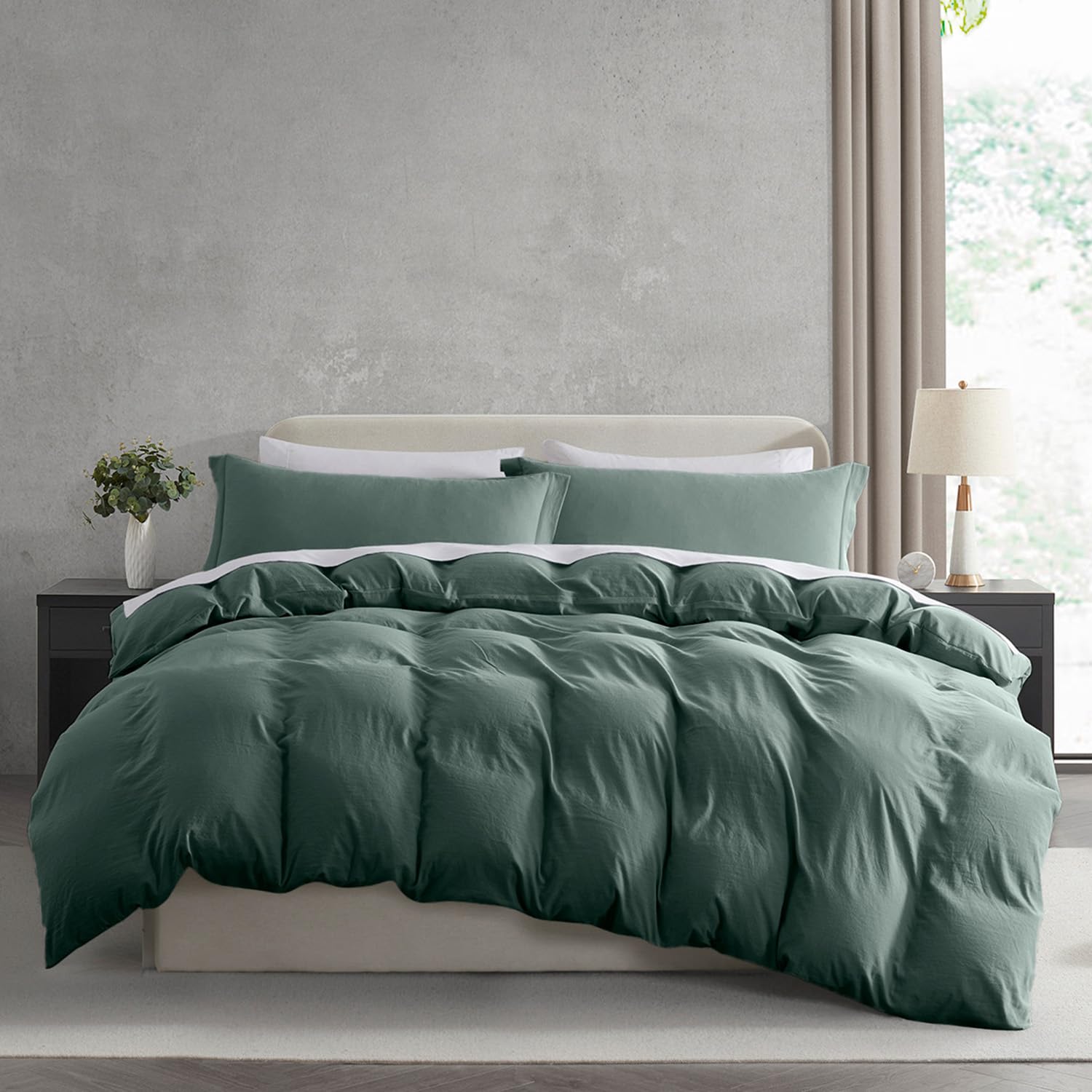 Nestl Forest Green California King Duvet Cover Sets - Soft Double Brushed Cal King Duvet Cover, 3 Piece, with Zipper Closure, 1 Duvet Cover 104x98 inches and 2 Pillow Shams