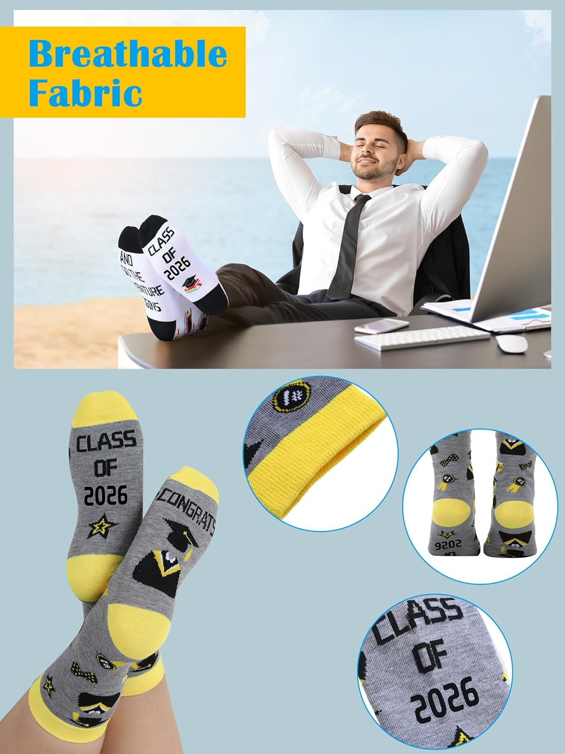 Sintege 28 Pairs Graduation Socks Class of 2026 Crew Socks Novelty Graduation Gifts for College Student Classmates Friends Graduation Season Ceremony