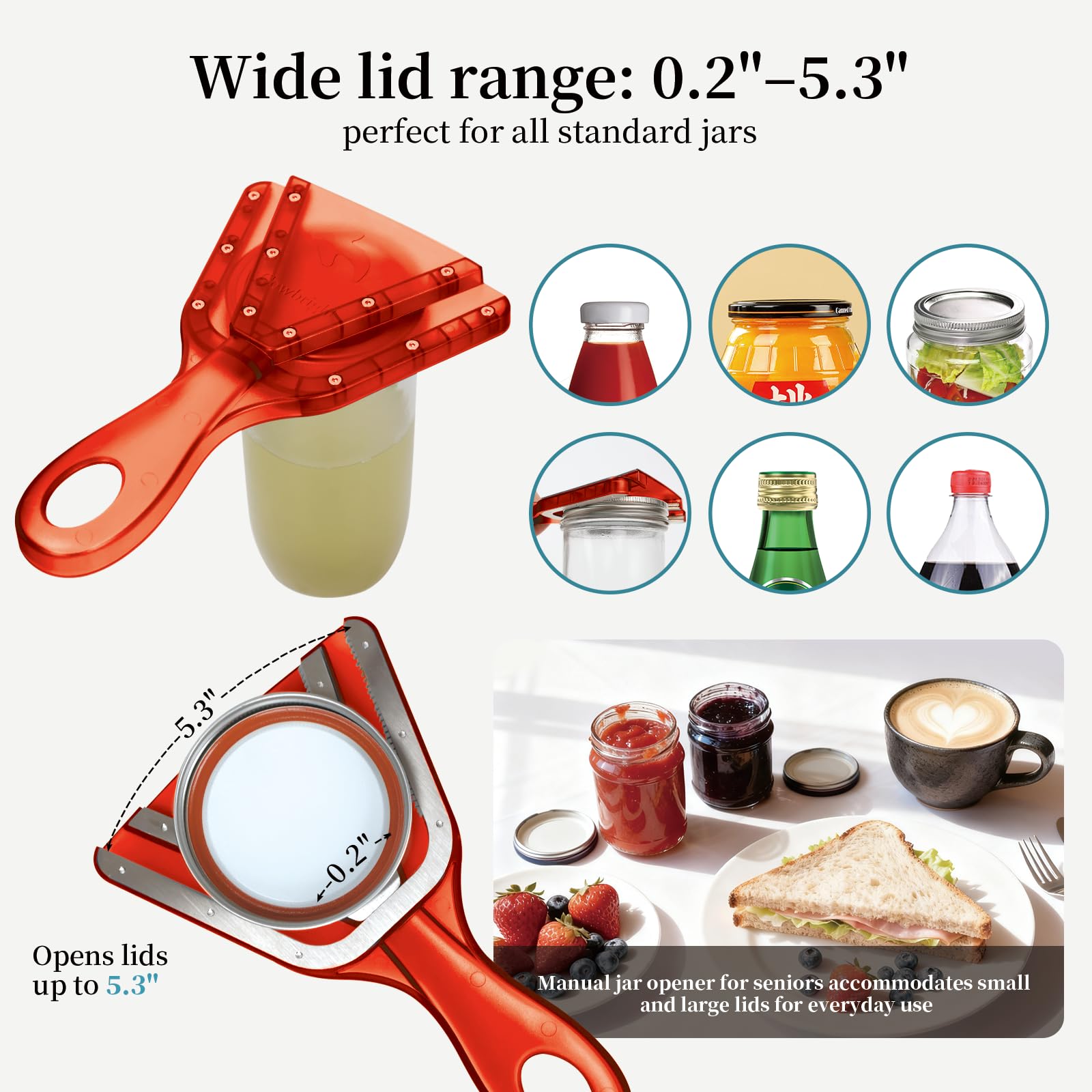 Apribarattoli per mani deboli e anziani con artrite, coperchio e apribottiglie facili da svitare, manico ergonomico con denti in acciaio inossidabile, pratico regalo da cucina per anziani, donne e