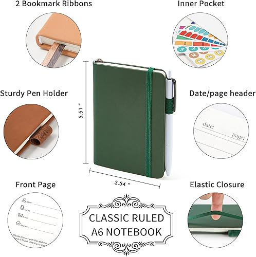 Miniatura 9 de feela Cuaderno de bolsillo, mini bloc de notas pequeño con rayas universitarias, suministros escolares de oficina, con 3 bolígrafos negros, 3.5 x