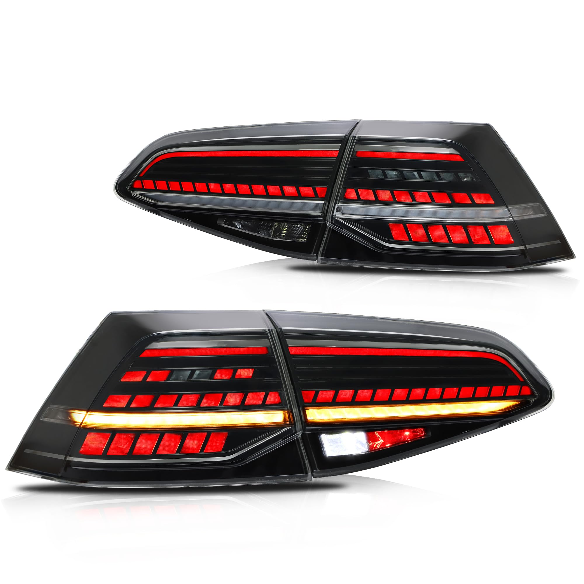 YUANZHENG Smoked Tail Lights Assembly Compatible for Golf7 MK7 Golf7.5 TDI & TSI 2014-2020 with Sequential Turn Sinal Rear Lamps Assembly, Plug and Play, (Not for GTI/R)
