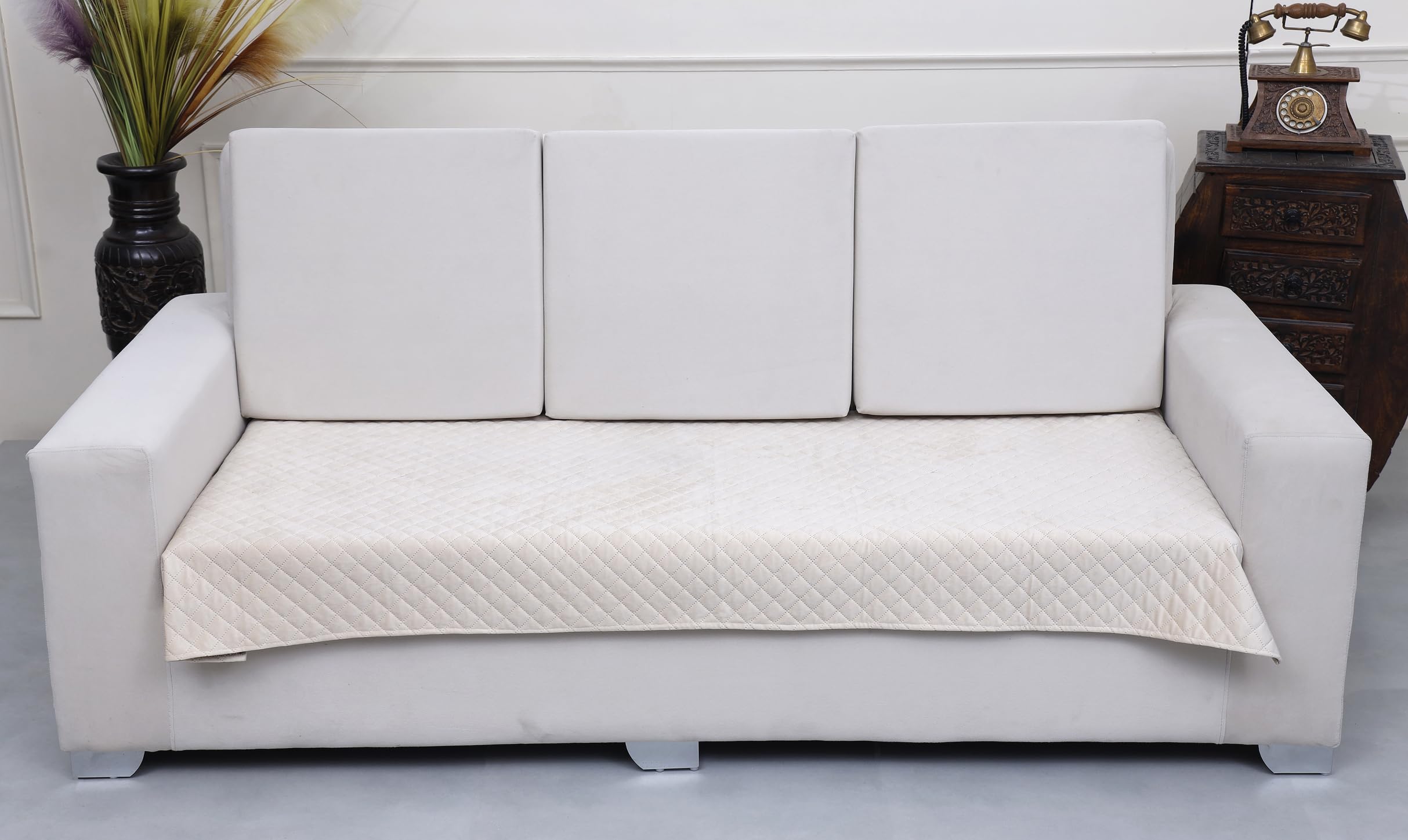 AAZEEM Original Velvet Sofa Cover | Stretch Fitted | Removable Washable Furniture Protector Slipcovers | Cream Color| 3 Seater Sofa Cover with Lace| (B0D79J7X1C) Amazon Price History, Amazon Price Tracker