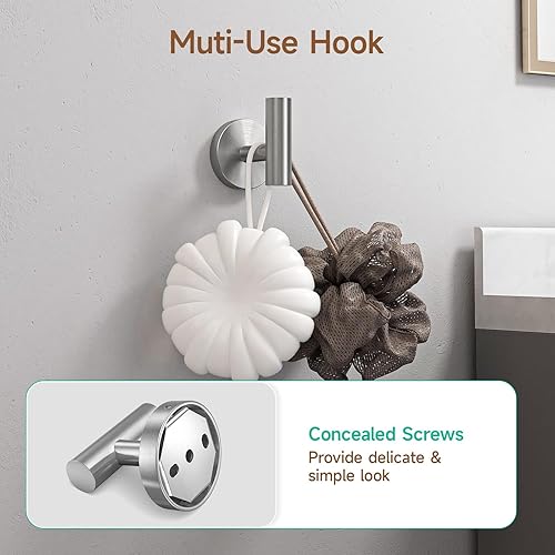 Miniatura 8 de USHOWER Juego de accesorios de baño de níquel cepillado, moderno juego de toallas de 18 pulgadas montado en la pared, juego de accesorios de baño de