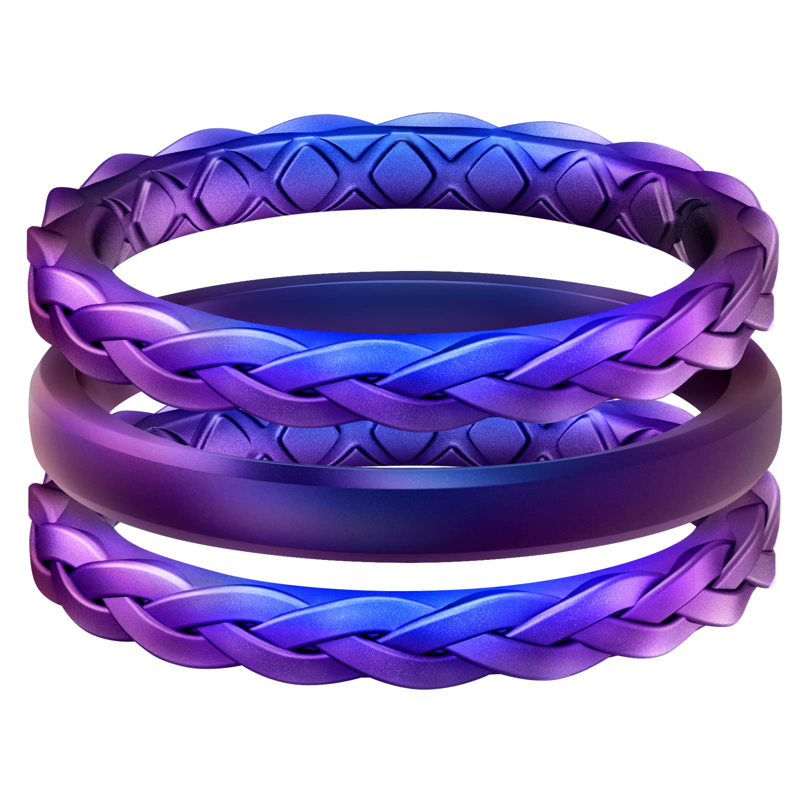 EgnaroSilicone Ring Women, Stackable Braided Rings for Women, Breathable Inner Arc Rubber Rings Women, Unique Design Silicone Wedding Bands Women