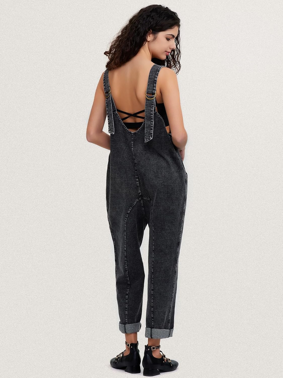 EXLURA Womens High Roller Denim Bib Jumpsuits Casual Loose Sleeveless Baggy Overalls Jeans Pants Jumpers with Pockets