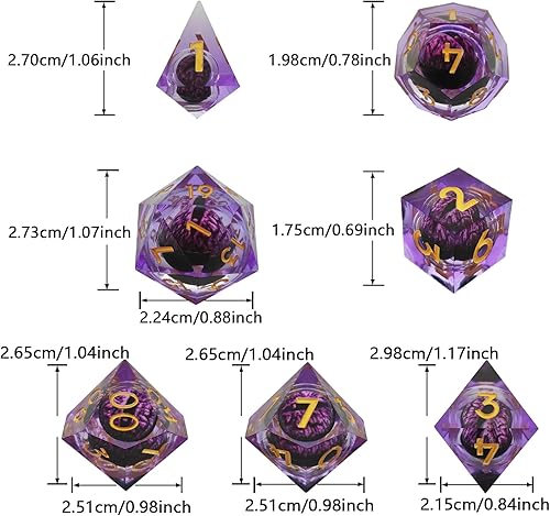 Miniatura 6 de DND - Juego de 7 dados de poliedro rodante de ojo de dragón D20 Dungeons and Dragons de resina de borde afilado, dados D&D TRPG MTG para juegos de