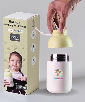 LiLLMONKiDZ Vacuum Insulated Food Jar for Baby/Kids 350ml, Thermos Flask Keeps Food Warm for Up to 10 Hrs, Small Hot Box As Multipurpose Container for Storing, Milk, Water, Juice & More (Light Green) - image, photos