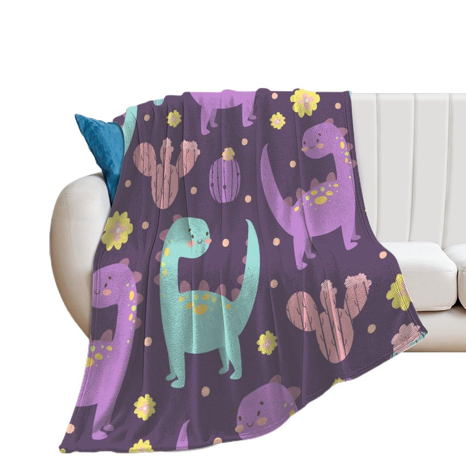 Couverture polaire cactus dinosaure 130x150cm pour lit et canapé