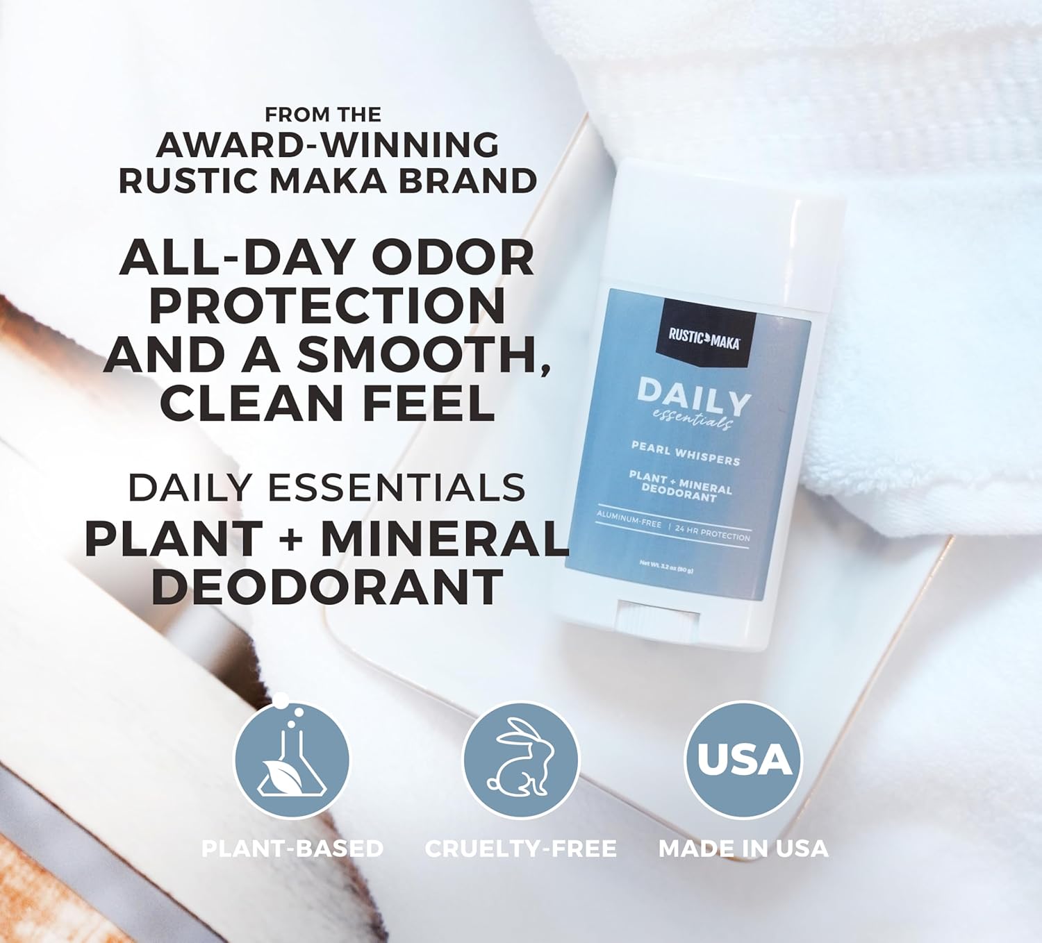 Rustic MAKA Plant + Mineral Deodorant Stick for Women - Pearl Whispers | Strong Odor Control | No Added Aluminum, No Added Parabens, No Added Baking Soda | Long-Lasting Protection - Image 3